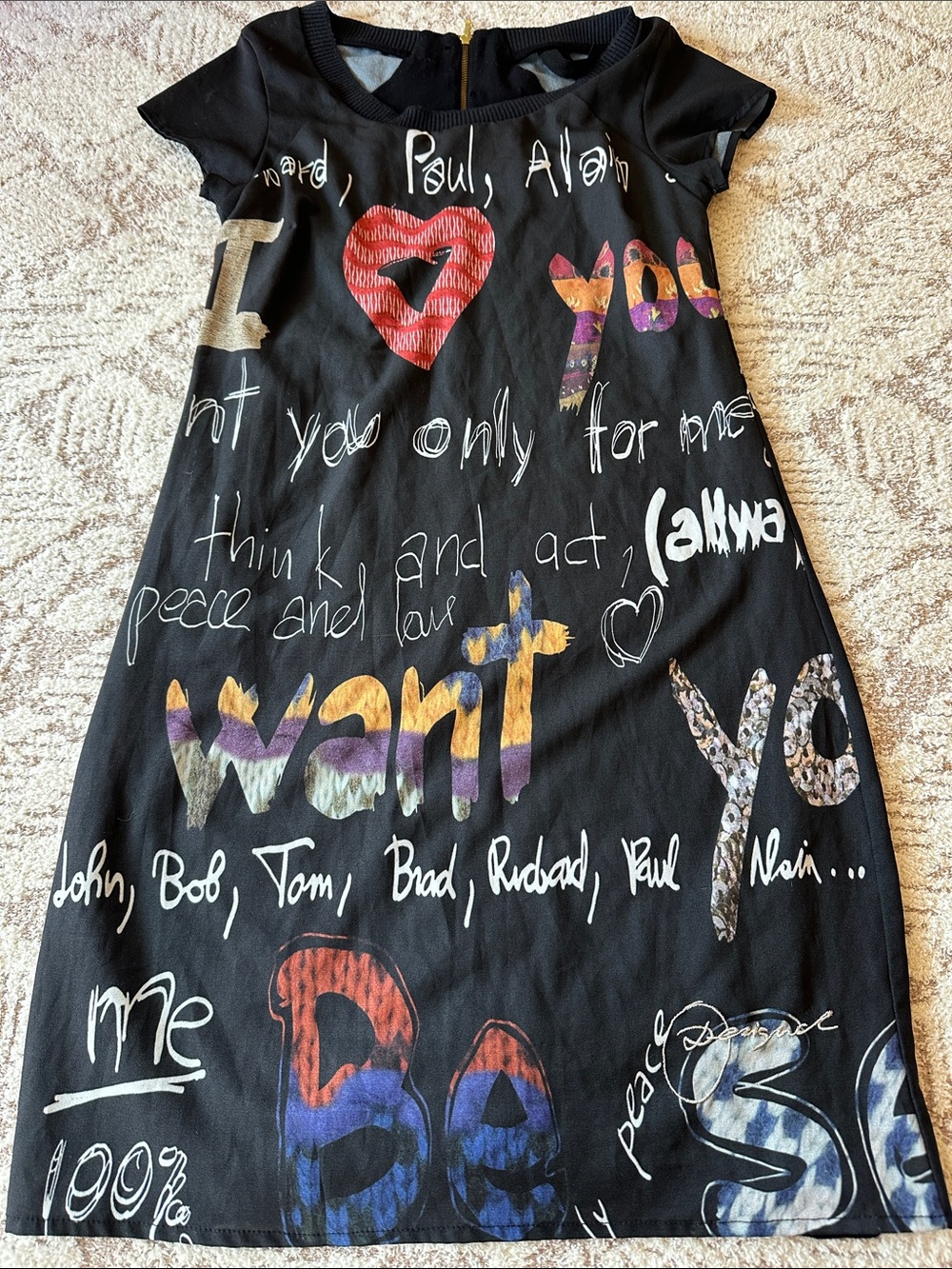 Desigual Graffiti Graphic Print Mini Dress XS Art Pop Art Sheer Sleeve - Picture 2 of 16